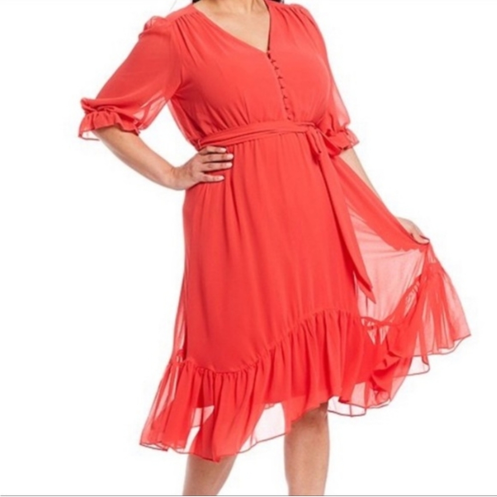 Maison Tara Coral Long Sleeve Dress
